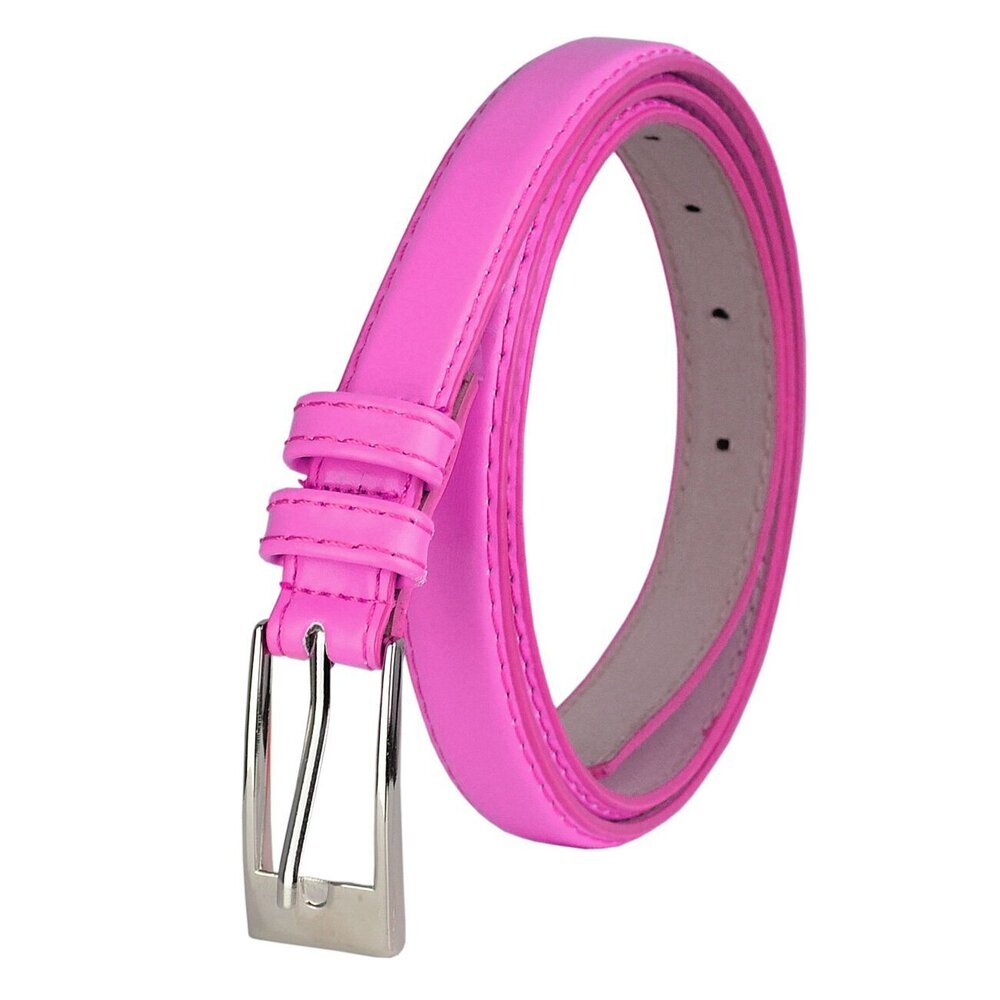 2881 Women's Classy Skinny Bonded Leather Casual Belt With Shiny Buckle